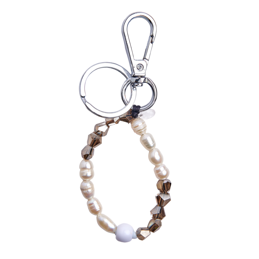 image of keyring of crystals and pearls split