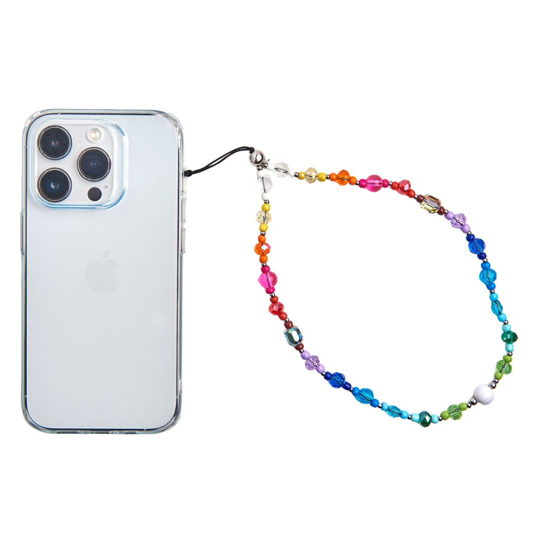 iPhone with cute chakra crystal phone charm with rainbow and silver beads